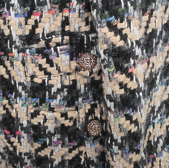 Etcetera Tweed Boucle Wool Houndstooth Blazer Black Multicolor Size 12 - Picture 4 of 11